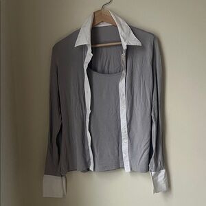 Anne Fontaine Gray and White Layered Shirt Set Size 42 Small